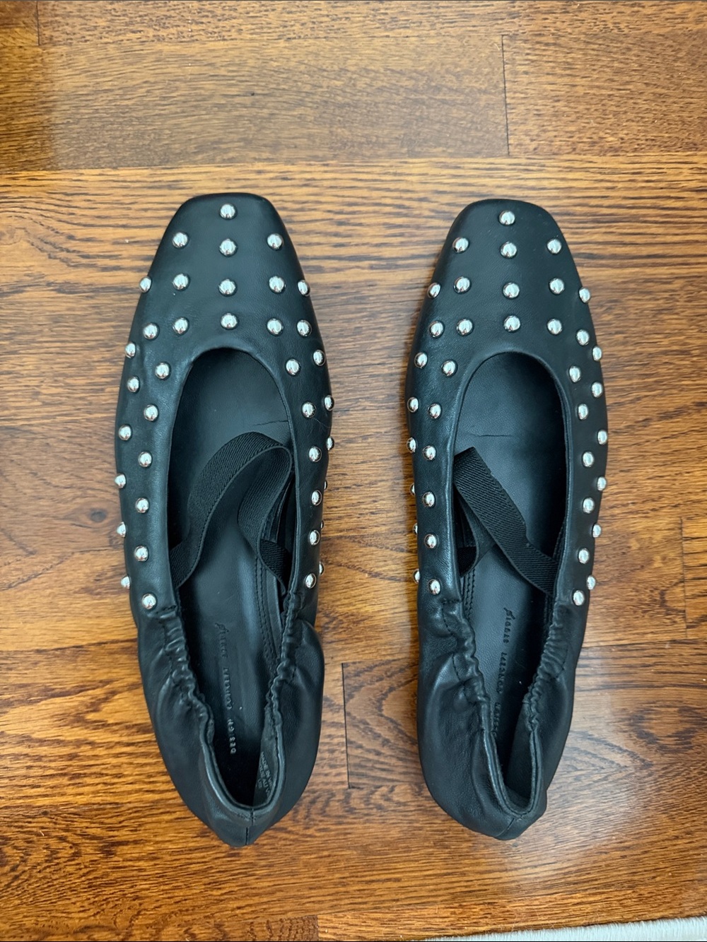 EUC BLACK DESIGN STUDIO Studded Black Ballet Flats with Elastic Strap SIZE 9